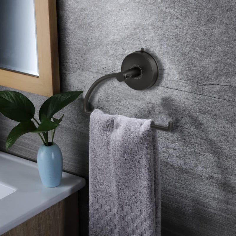 DGYB Suction Cup Hand Towel Ring Black Hand Towel Holder for Bathroom Wall SUS 304 Stainless Steel Kitchen Towel Hanger - Image 2